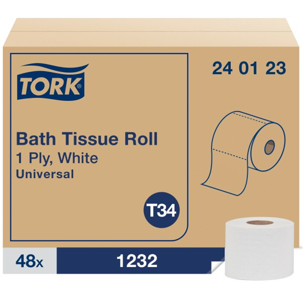 Tork T34 White 1-Ply Toilet Paper Roll  (3.8 in. x 4 in., 1231 Sheets/Roll, 36 Rolls/Case)